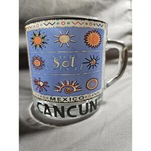 CANCUN MEXICO Vintage PLAYA BEACH-BAR RESTAURANT GLASS MUG/CUP Vtg